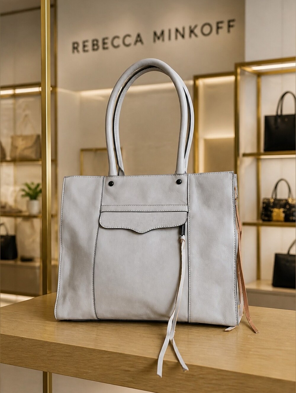 Rebecca Minkoff Light Gray Leather MAB Tote (morning after bag)